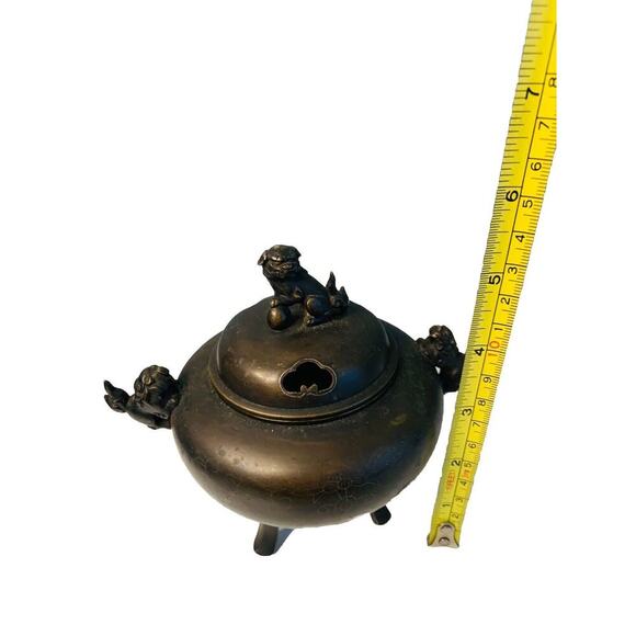 Shuraku Period Chinese Bronze Lion Inlaid Incense Burner Foo Dog Foot Feng Shui - Picture 4 of 12